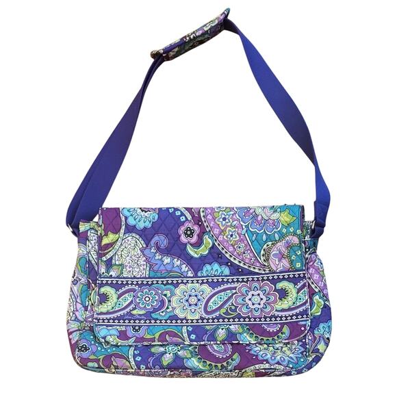 Vera Bradley Bag Messenger/Computer Bag Purple & Aqua Floral Pattern - Picture 1 of 16